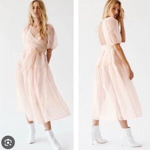 Free people Hailey puff sleeve sheer Wrapped Front cute Midi Dress 4